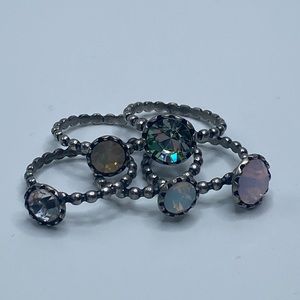 Club Monaco Set of 5 Stacking Pastel Jewel Rings Size 7